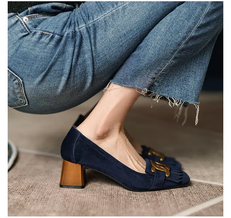 Women's Blue Heel Shoes with Buckle — feature 4