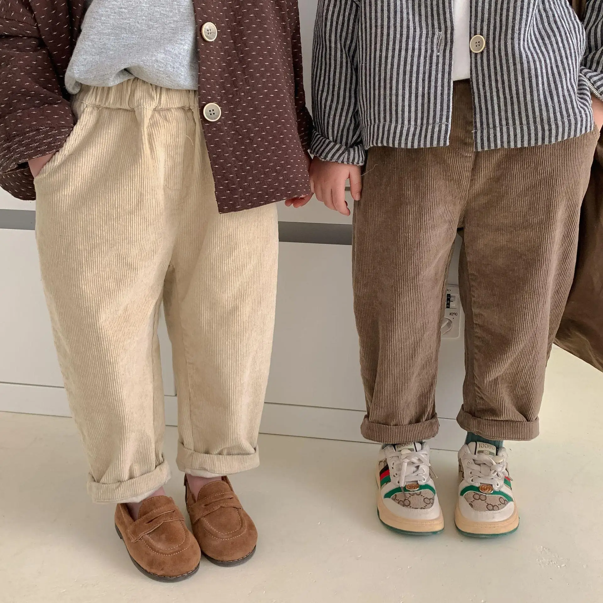 Kids Stretch Corduroy Pants Casual Winter Brown - Image 4