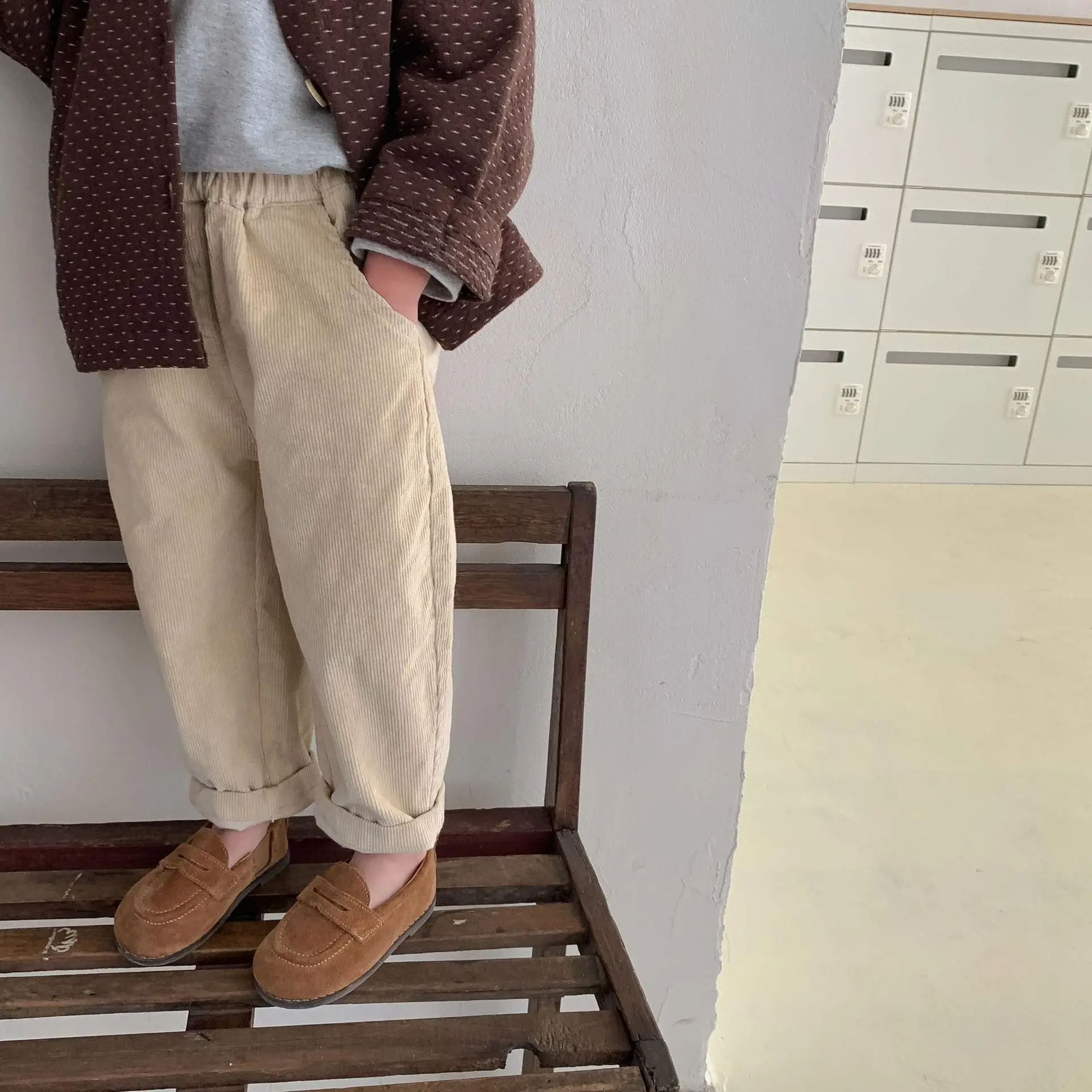 Kids Stretch Corduroy Pants Casual Winter Brown - Image 6