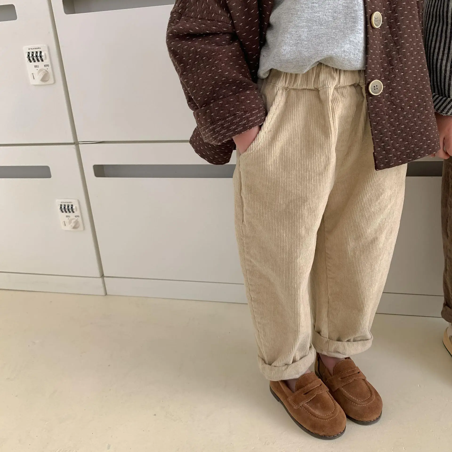 Kids Stretch Corduroy Pants Casual Winter Brown - Image 2