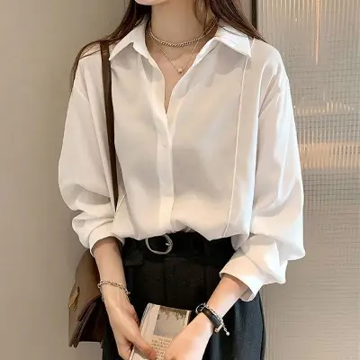 Women 2024 New Design Long Sleeve Shirt Beige