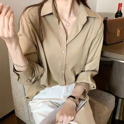 Women 2024 New Design Long Sleeve Shirt Beige