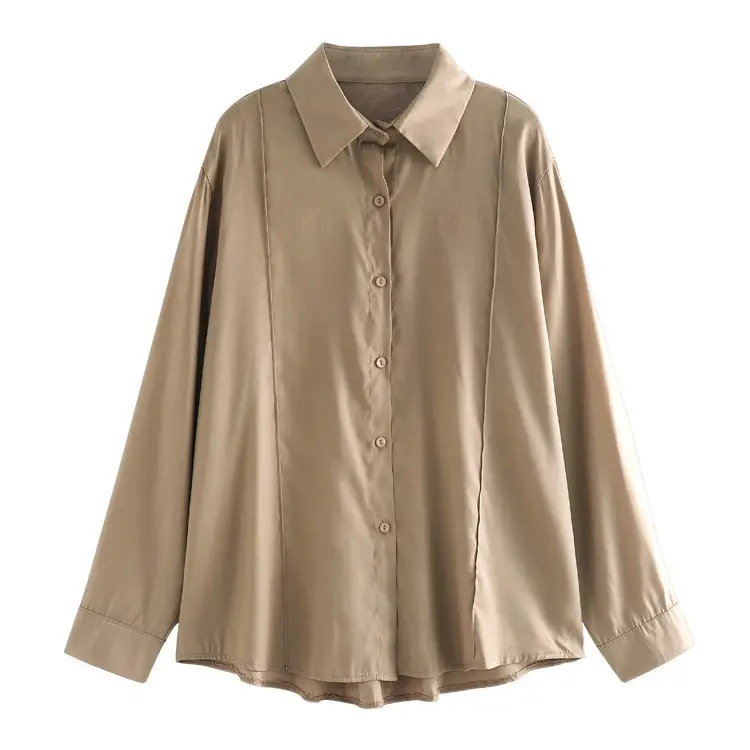 Women 2024 New Design Long Sleeve Shirt Beige