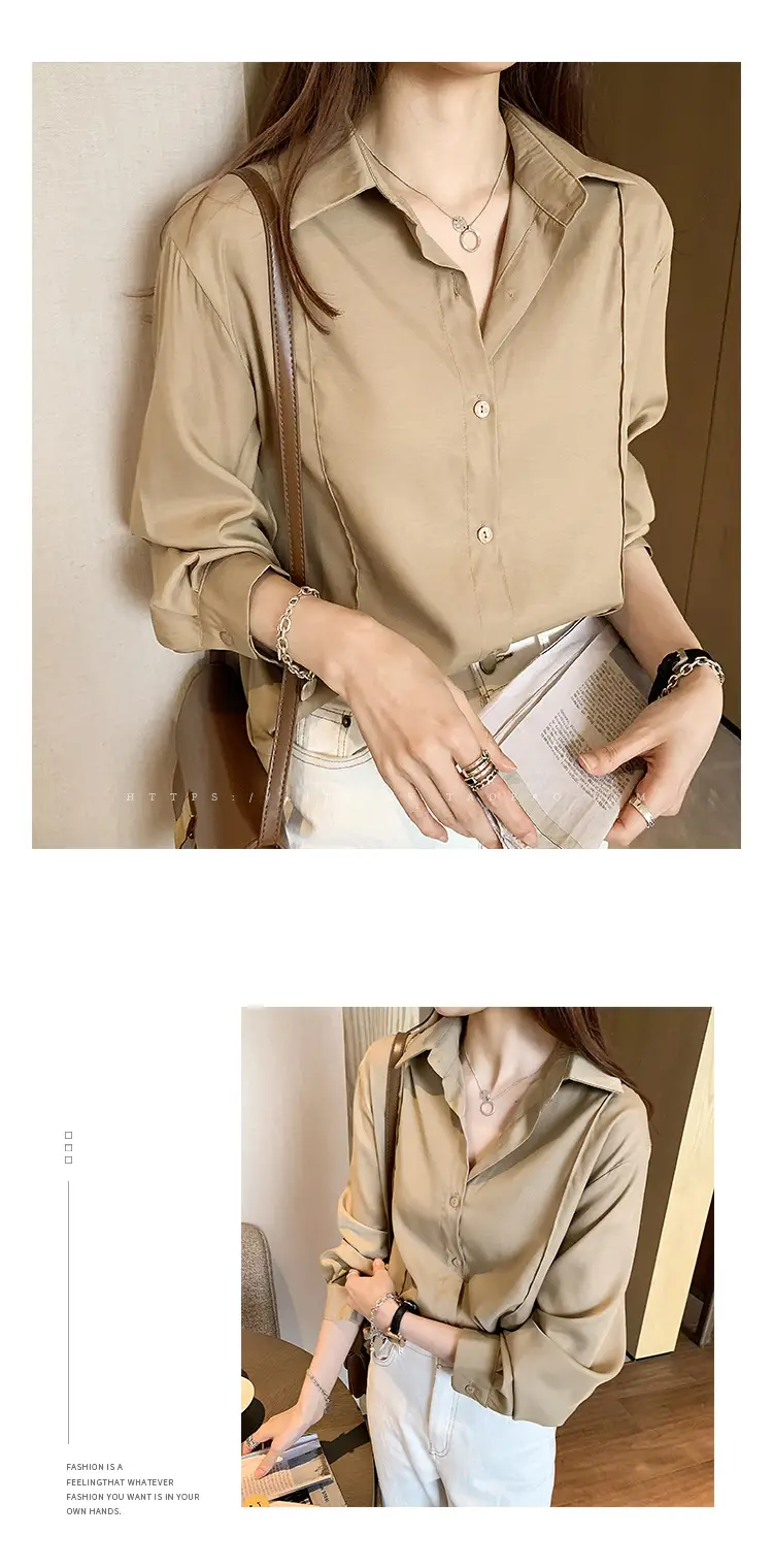 Women 2024 New Design Long Sleeve Shirt Beige — feature 24