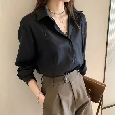 Women 2024 New Design Long Sleeve Shirt Beige