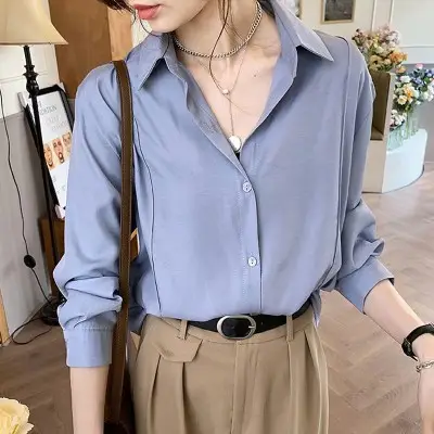 Women 2024 New Design Long Sleeve Shirt Beige