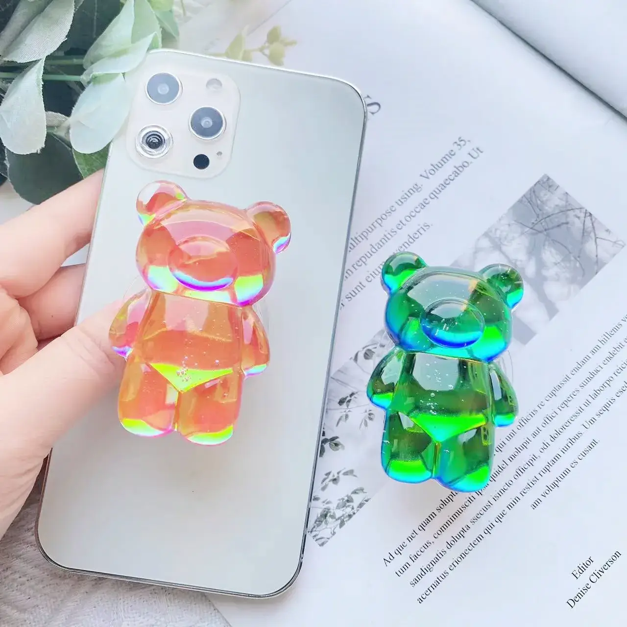 Transparent 3D Bear Phone Holder Green Blue - Image 9