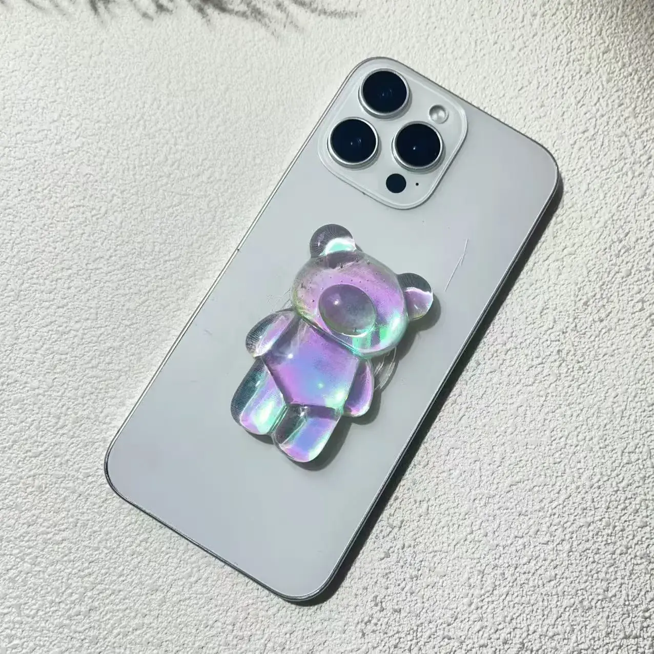 Transparent 3D Bear Phone Holder Green Blue - Image 4