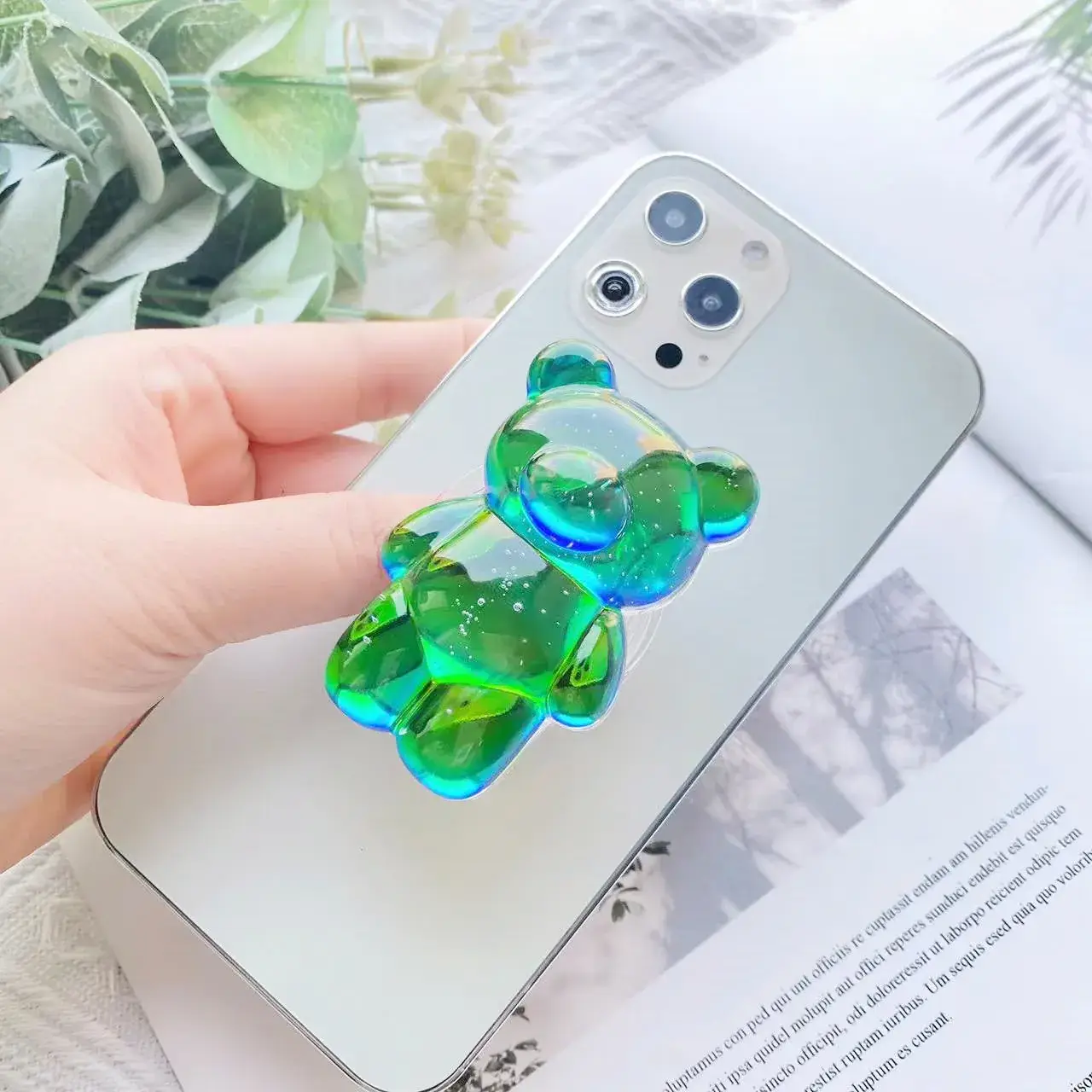 Transparent 3D Bear Phone Holder Green Blue - Image 2
