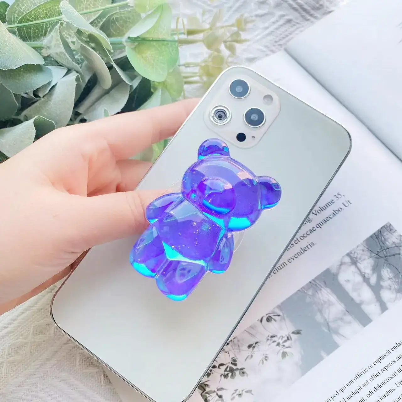 Transparent 3D Bear Phone Holder Green Blue - Image 6
