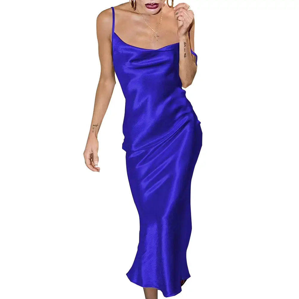 2024 Silk Satin Nightgown Fishtail Dress Gold - Image 5