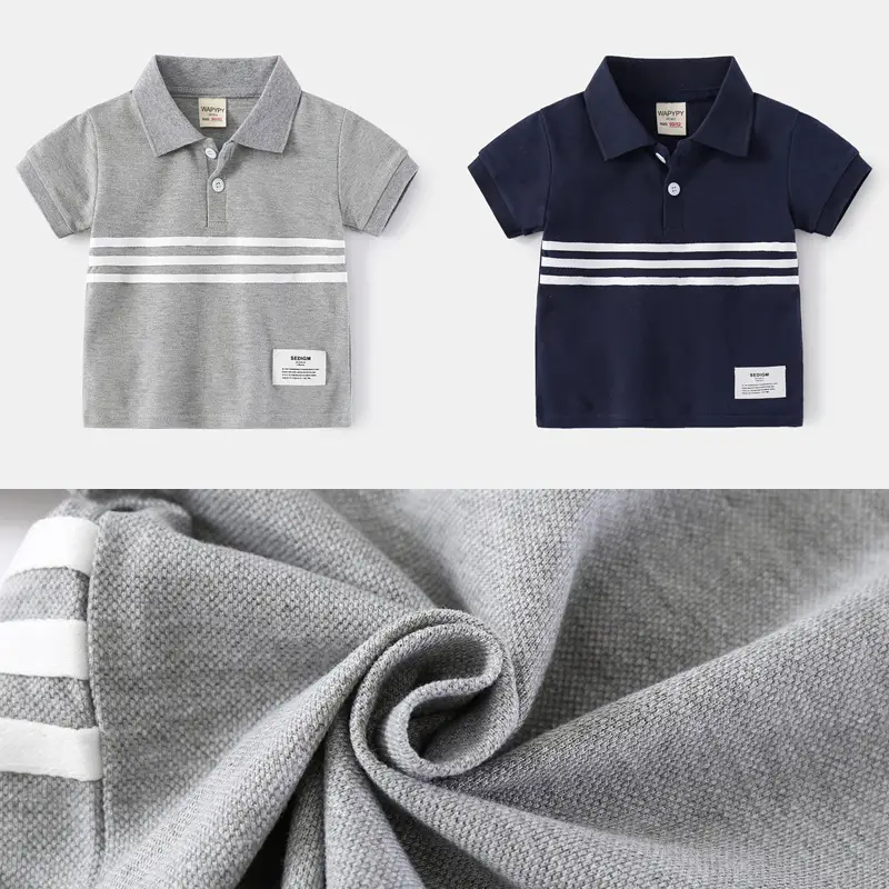 Men's Boys Navy Striped Polo Shirt 2026 Summer - Image 4