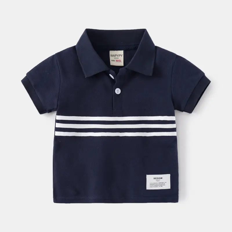 Men's Boys Navy Striped Polo Shirt 2026 Summer - Image 2