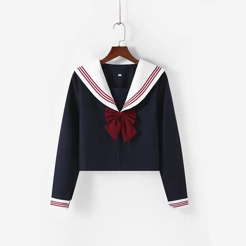 Factory Japanese JK Uniform White Collar Red Three Sailor Suit Skirt Set - Image 3