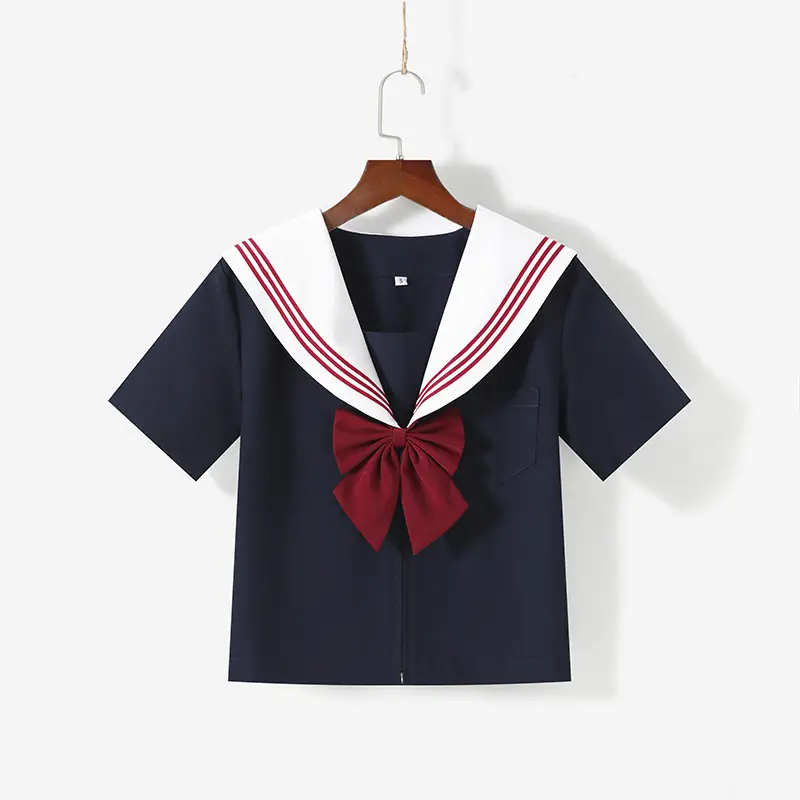 Factory Japanese JK Uniform White Collar Red Three Sailor Suit Skirt Set - Image 4