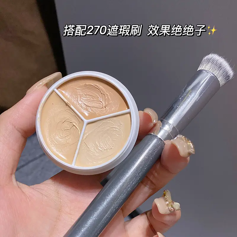 Sweet Mint 3-Color Concealer Foundation Cream Makeup Brush Set - Image 2
