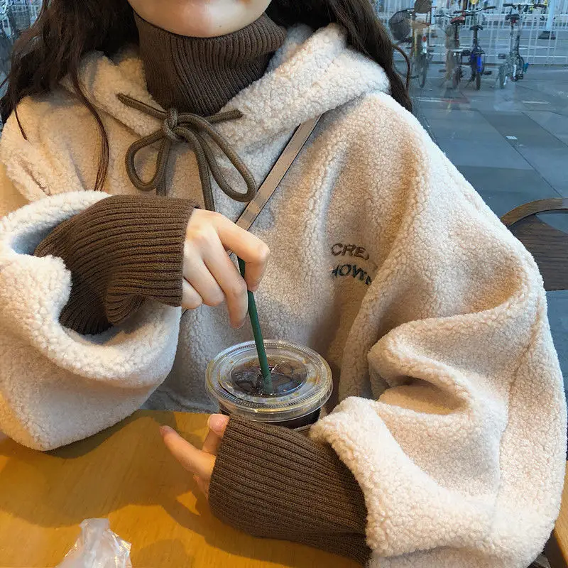 Women's Blue Fleece Hoodie Lazy Style 2025 Winter - Image 4