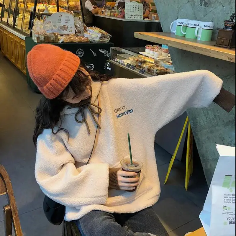 Women's Blue Fleece Hoodie Lazy Style 2025 Winter - Image 5