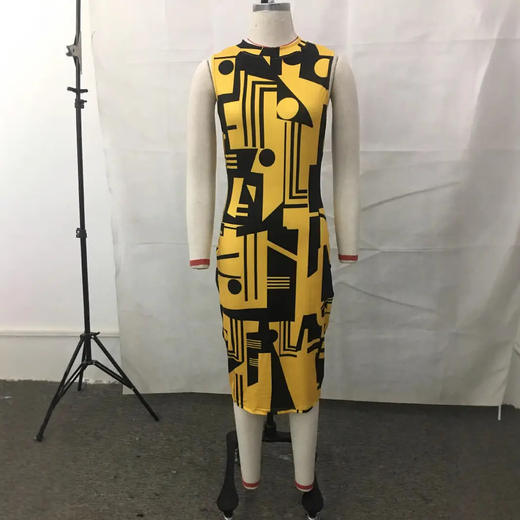 2022 Printed Sleeveless Midi Dress Women European American Cross-border Slim Fit - Image 9