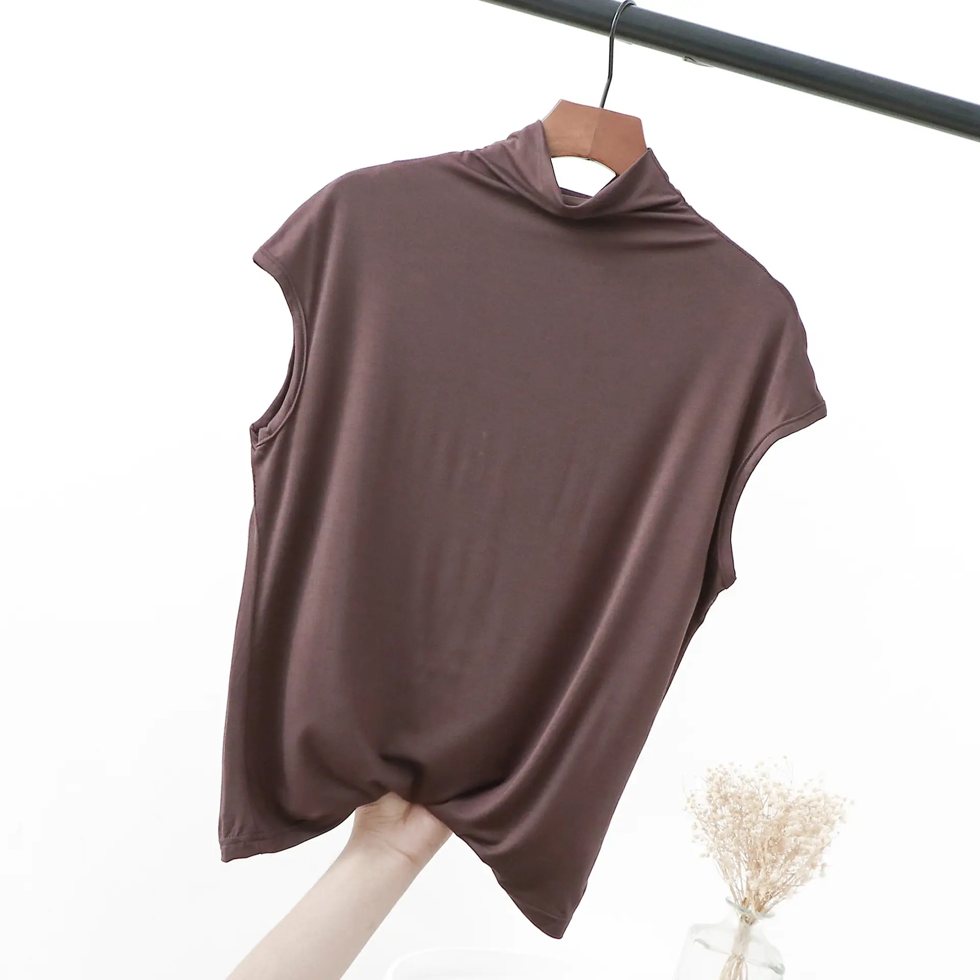 2022 Autumn Cotton Sleeveless Collar T-Shirt Teal - Image 12