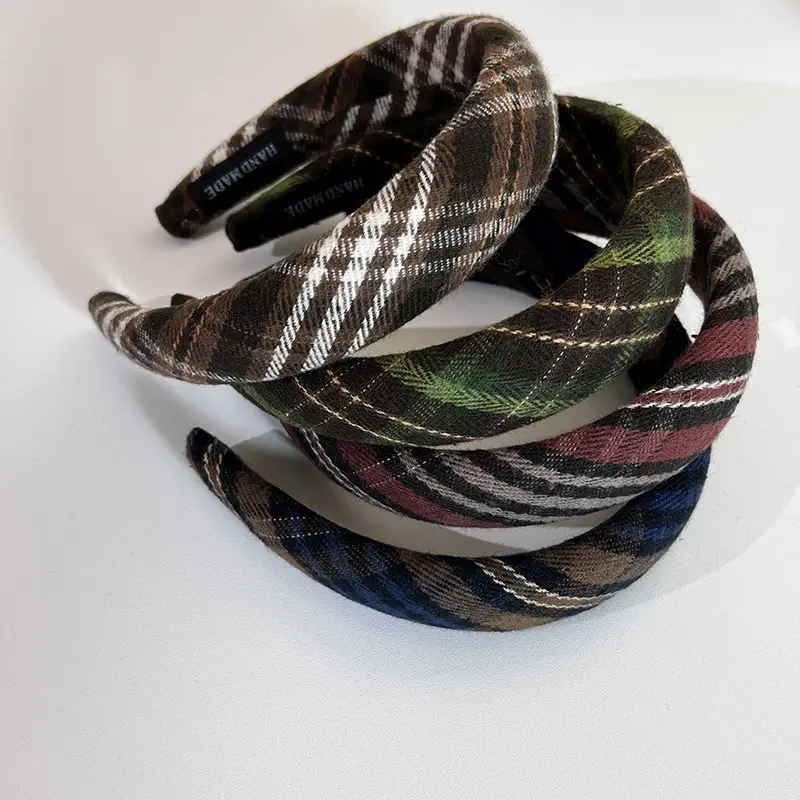 Retro Plaid Sponge Hairband for Women Autumn Winter — feature 6