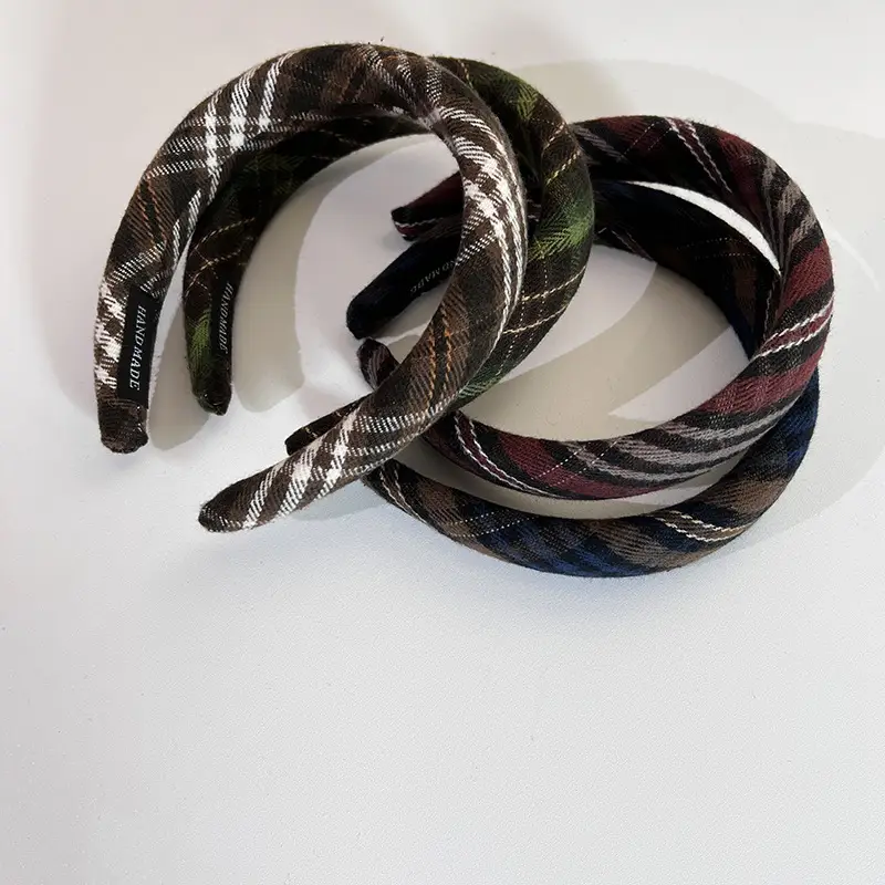 Retro Plaid Sponge Hairband for Women Autumn Winter — feature 7