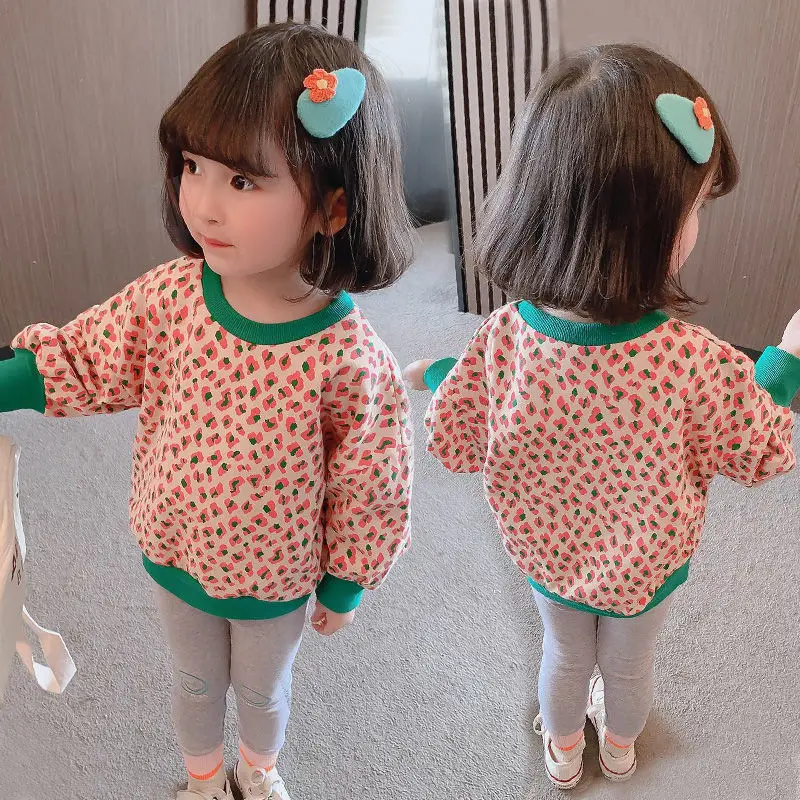 Girls Leopard Print Sweatshirt 2025 Spring Base Top - Image 4