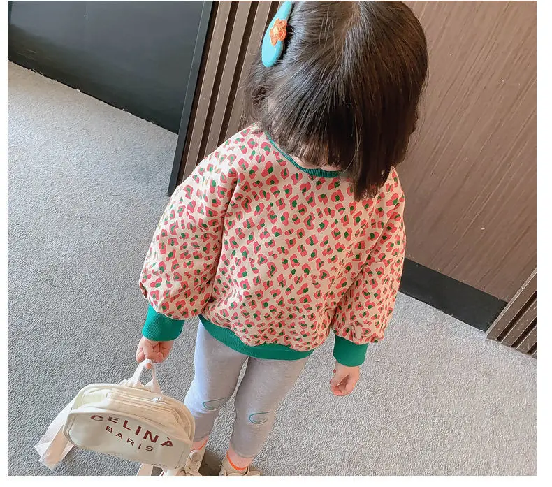 Girls Leopard Print Sweatshirt 2025 Spring Base Top — feature 10