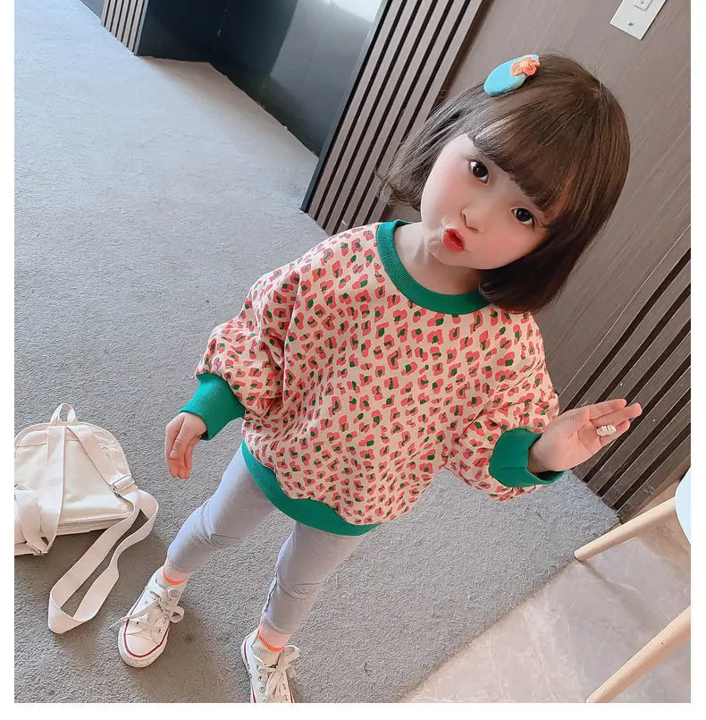 Girls Leopard Print Sweatshirt 2025 Spring Base Top — feature 13