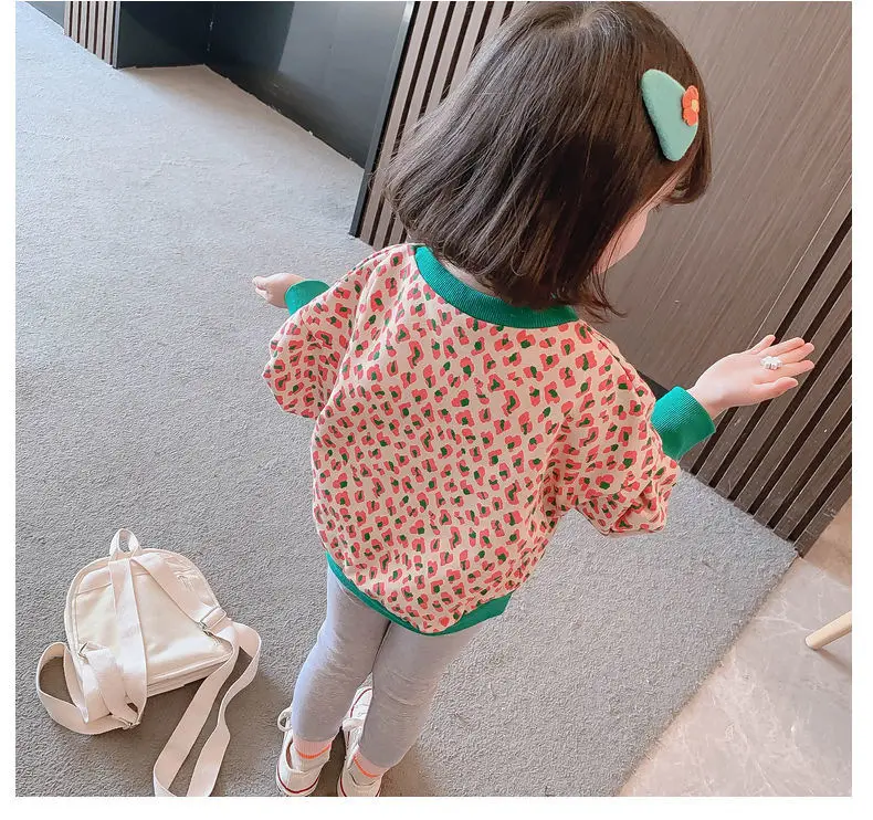 Girls Leopard Print Sweatshirt 2025 Spring Base Top — feature 14