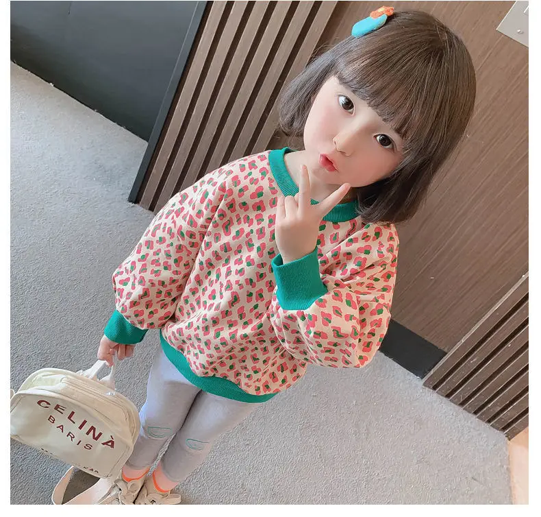 Girls Leopard Print Sweatshirt 2025 Spring Base Top — feature 2