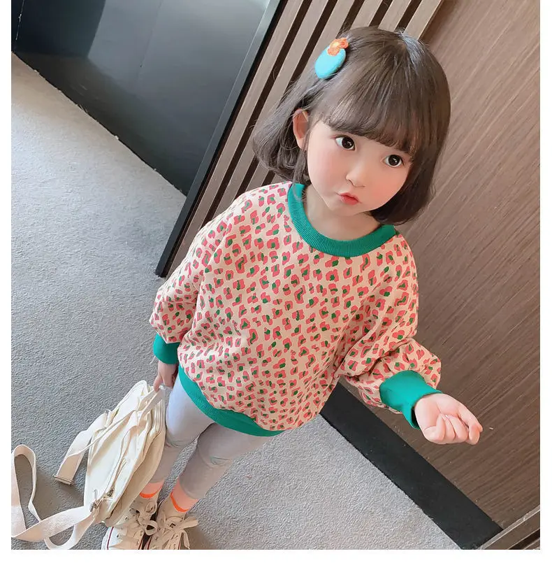 Girls Leopard Print Sweatshirt 2025 Spring Base Top — feature 3