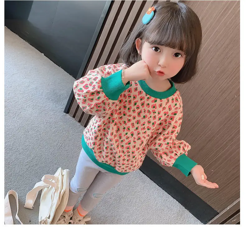 Girls Leopard Print Sweatshirt 2025 Spring Base Top — feature 4