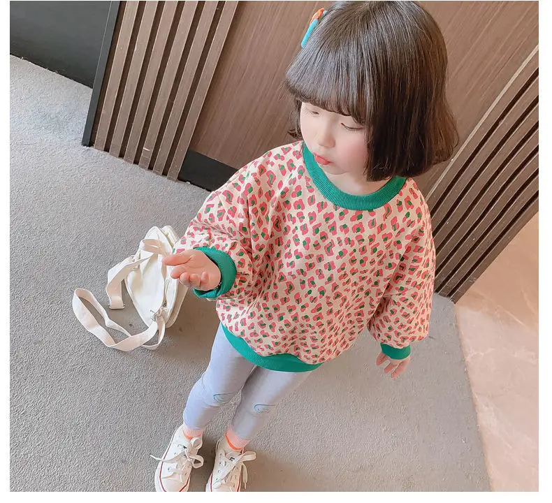 Girls Leopard Print Sweatshirt 2025 Spring Base Top — feature 5