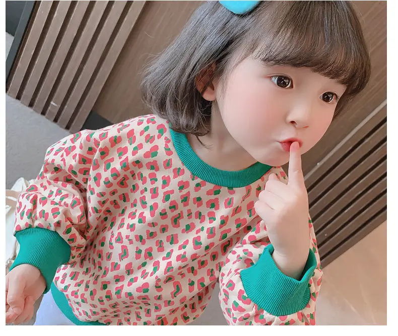 Girls Leopard Print Sweatshirt 2025 Spring Base Top — feature 7