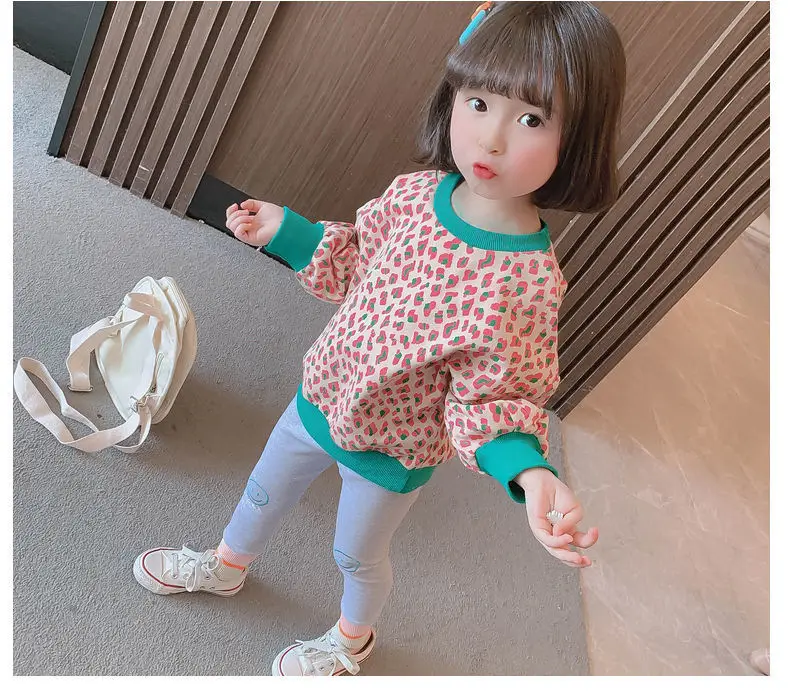 Girls Leopard Print Sweatshirt 2025 Spring Base Top — feature 8