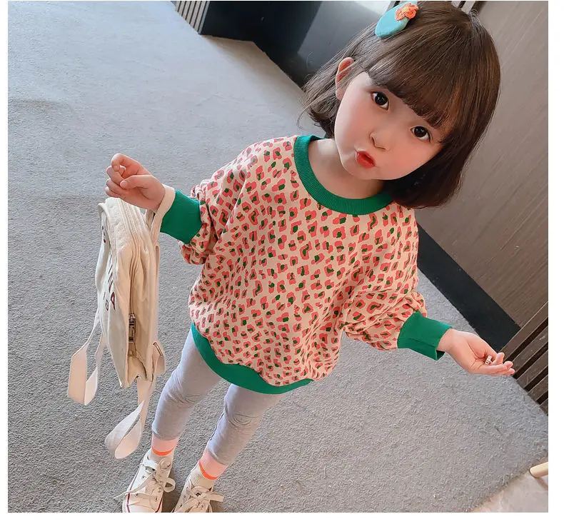 Girls Leopard Print Sweatshirt 2025 Spring Base Top — feature 9