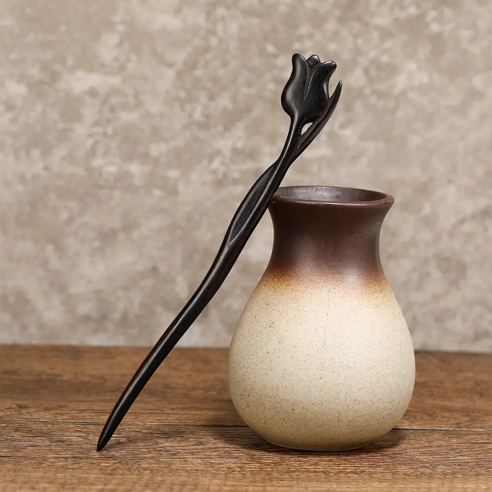 Elegant Wooden Hairpin with Dragon Design - Image 2