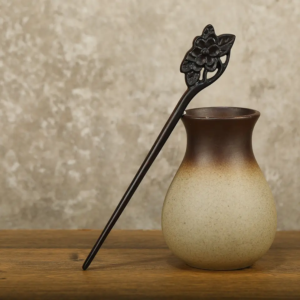 Elegant Wooden Hairpin with Dragon Design - Image 9