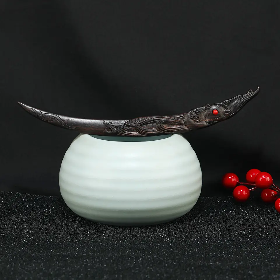 Elegant Wooden Hairpin with Dragon Design - Image 12