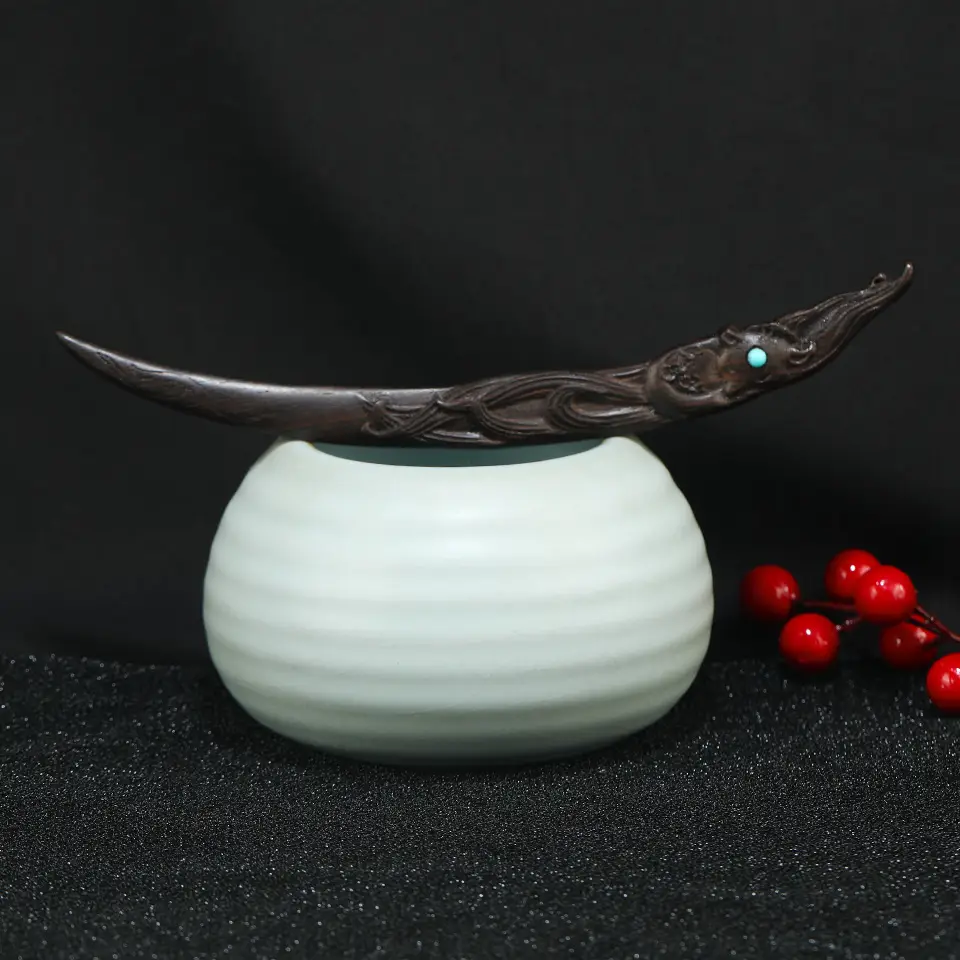 Elegant Wooden Hairpin with Dragon Design - Image 13