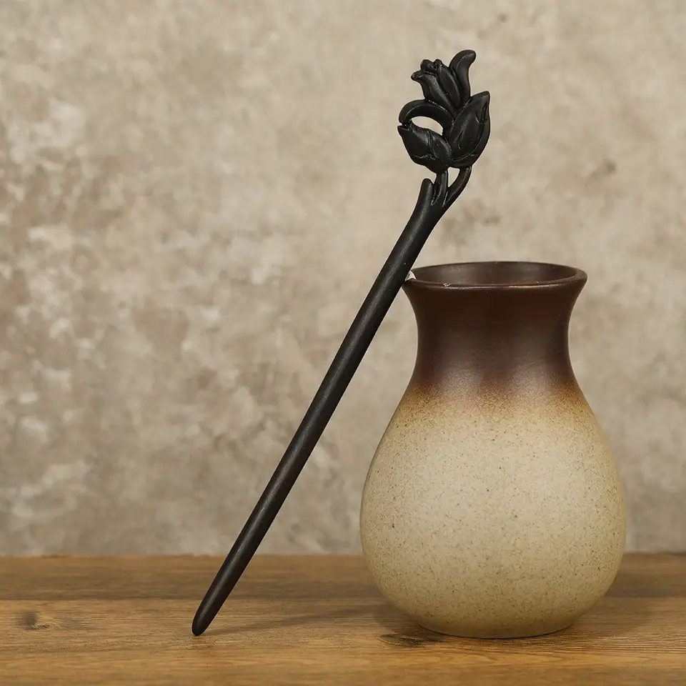Elegant Wooden Hairpin with Dragon Design - Image 8