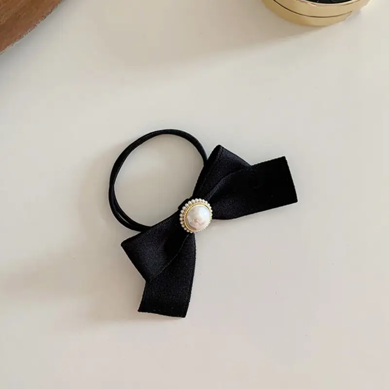 2021 Korean Bow Hair Ring Pearl Leather Band for Women - Image 4
