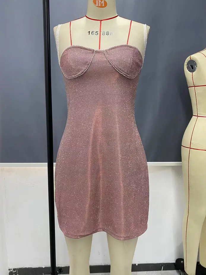 2022 Glitter Strap Princess Dress Cross-border Solid Color