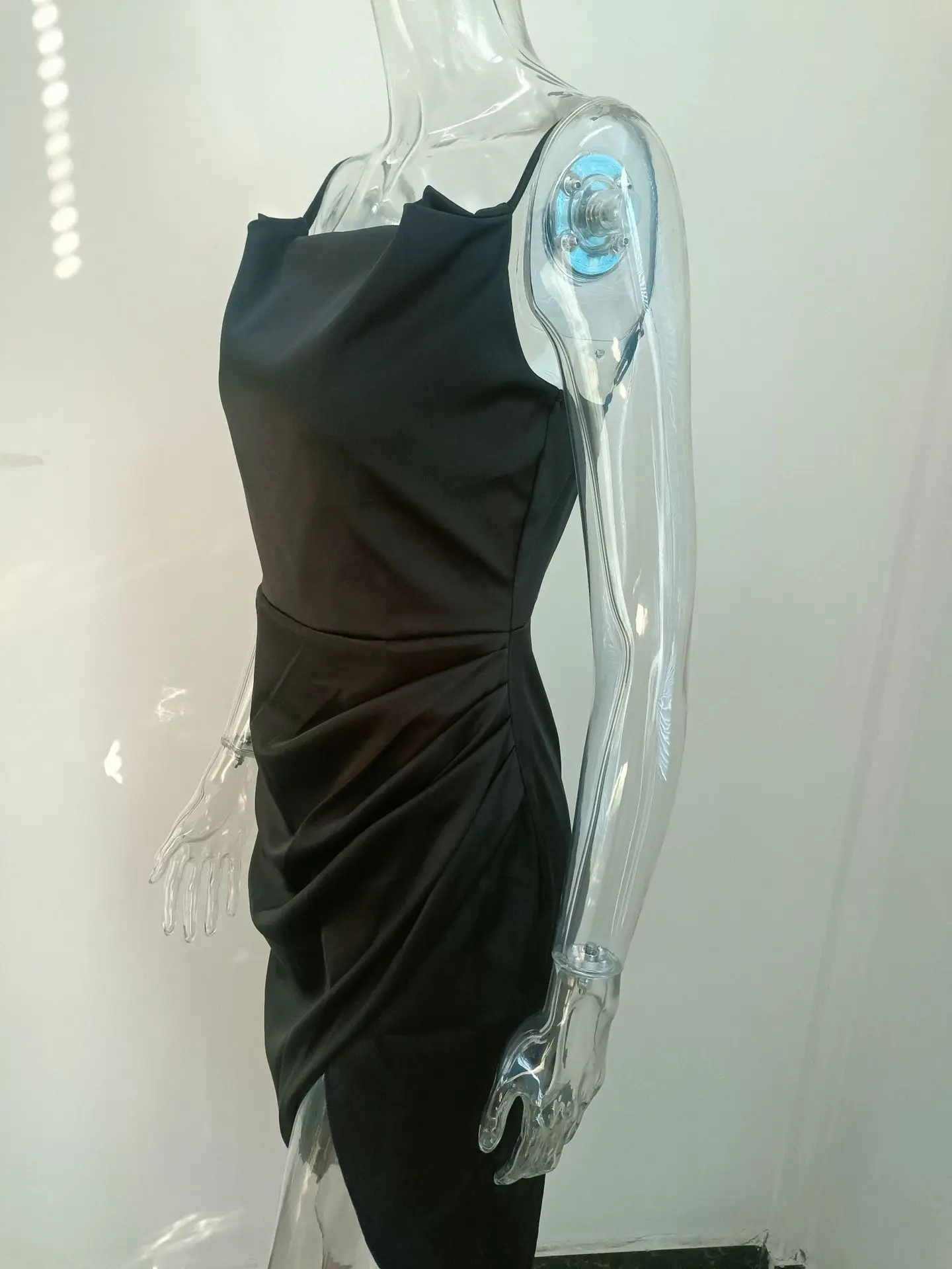 Green Satin Split Skirt Dress with High Slit — feature 34