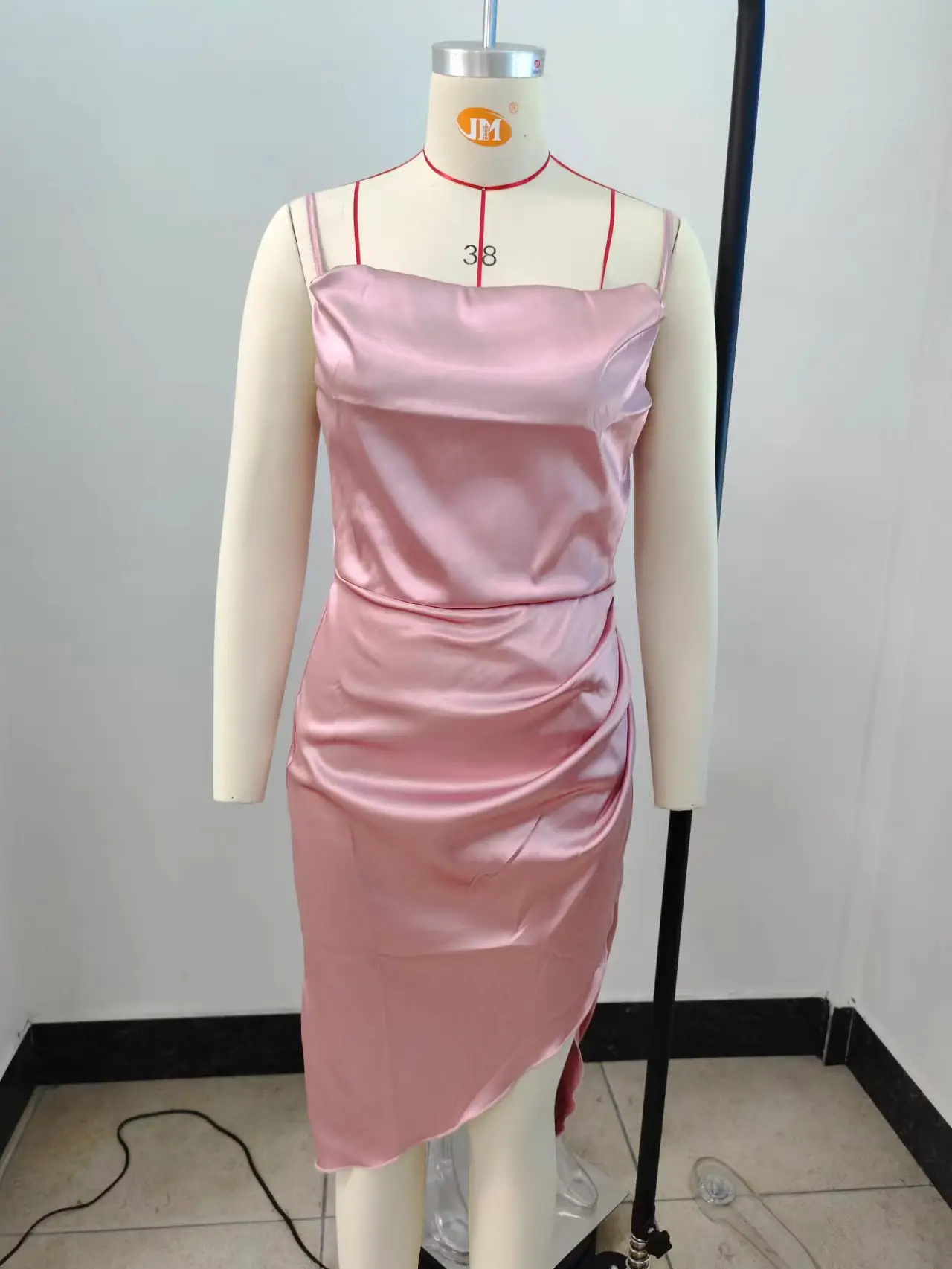 Green Satin Split Skirt Dress with High Slit — feature 38