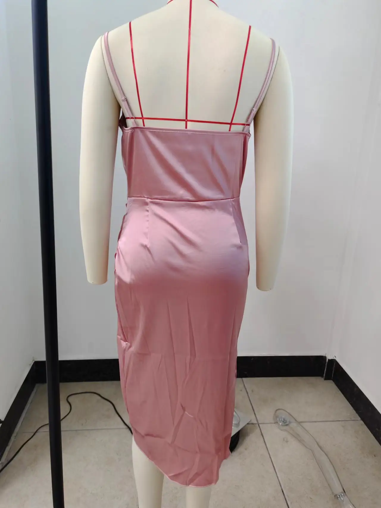 Green Satin Split Skirt Dress with High Slit — feature 39