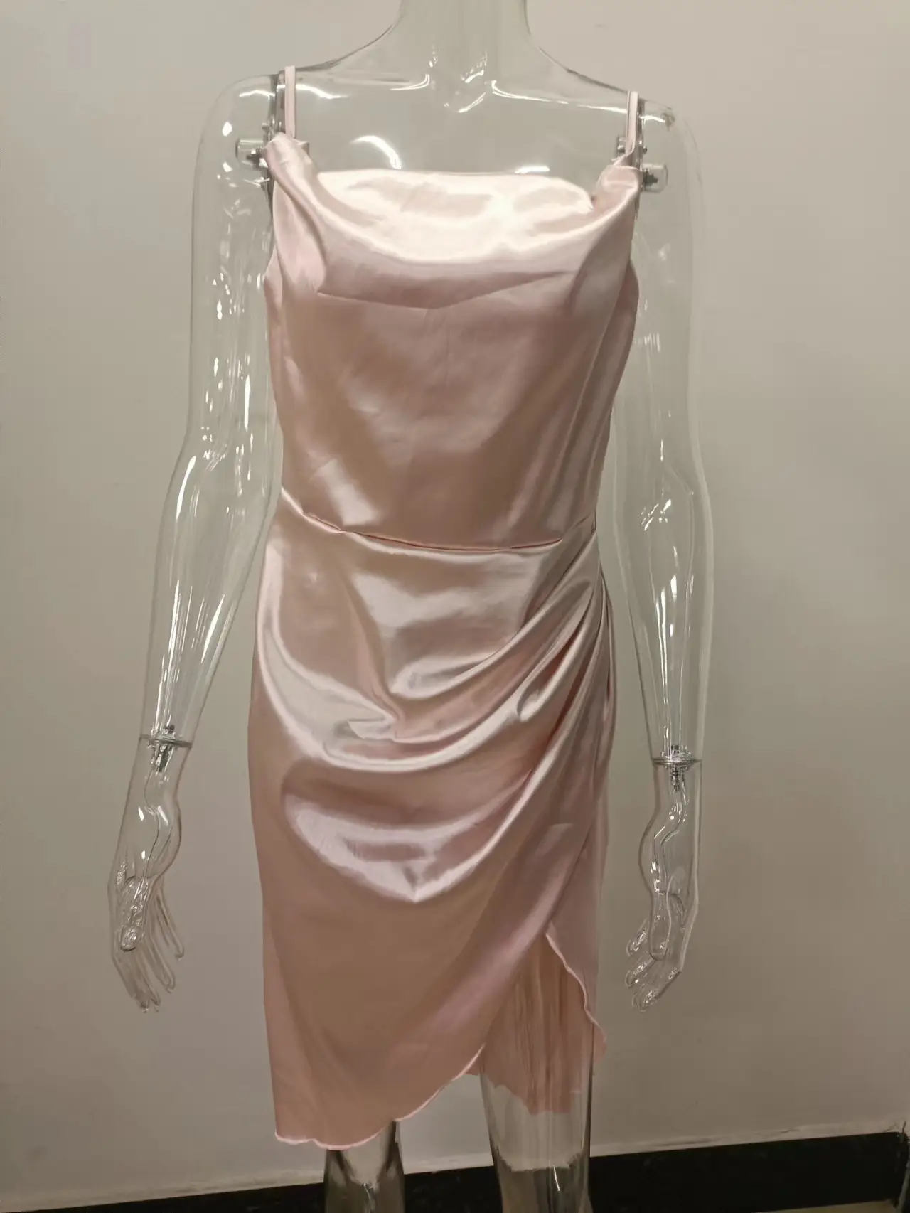 Green Satin Split Skirt Dress with High Slit — feature 42