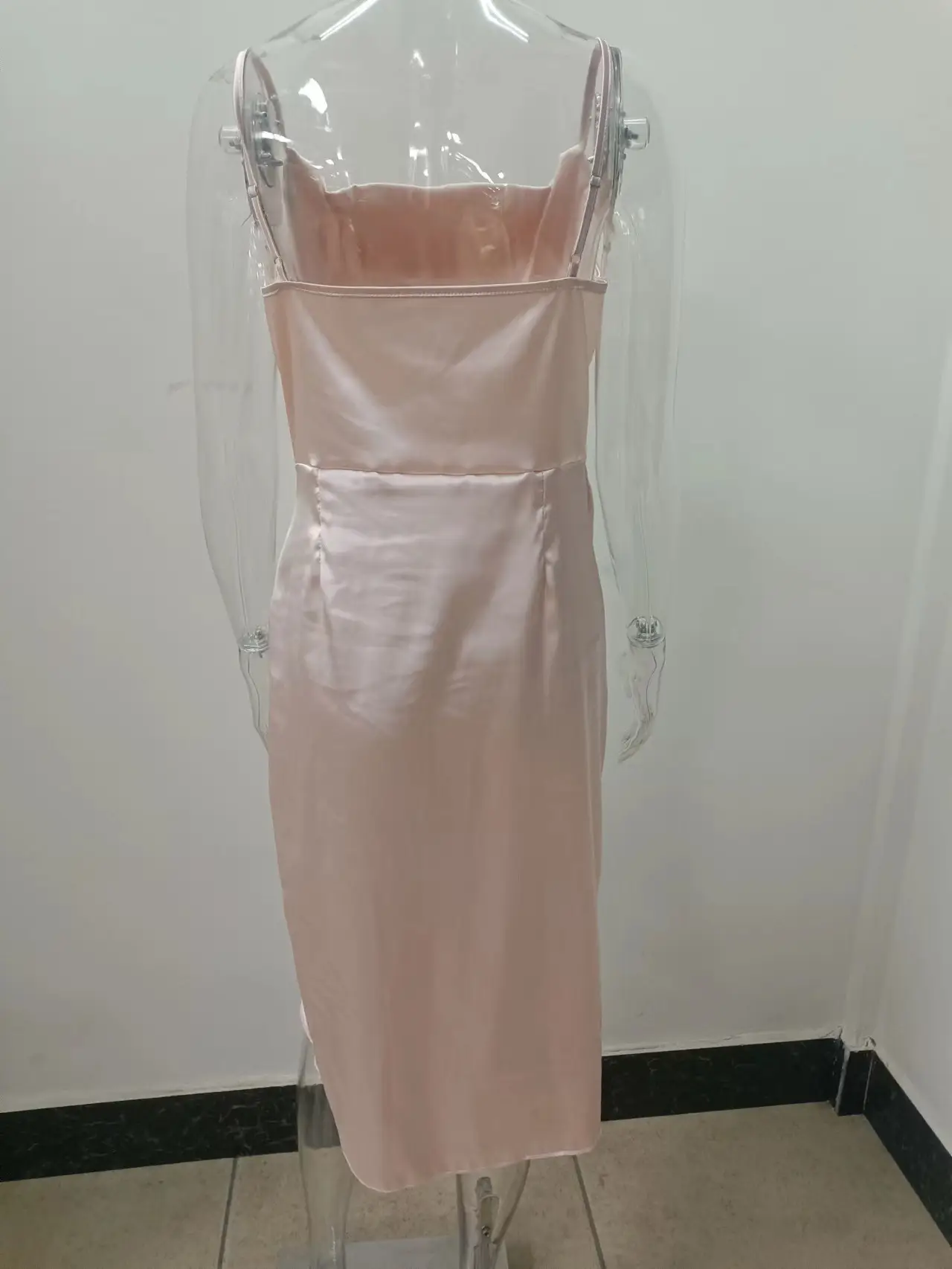 Green Satin Split Skirt Dress with High Slit — feature 44