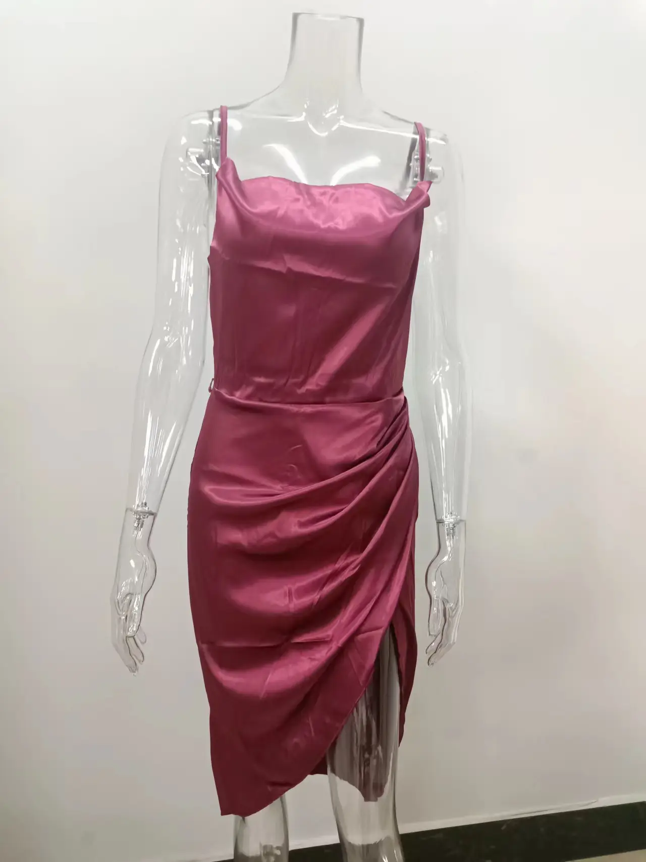 Green Satin Split Skirt Dress with High Slit — feature 47